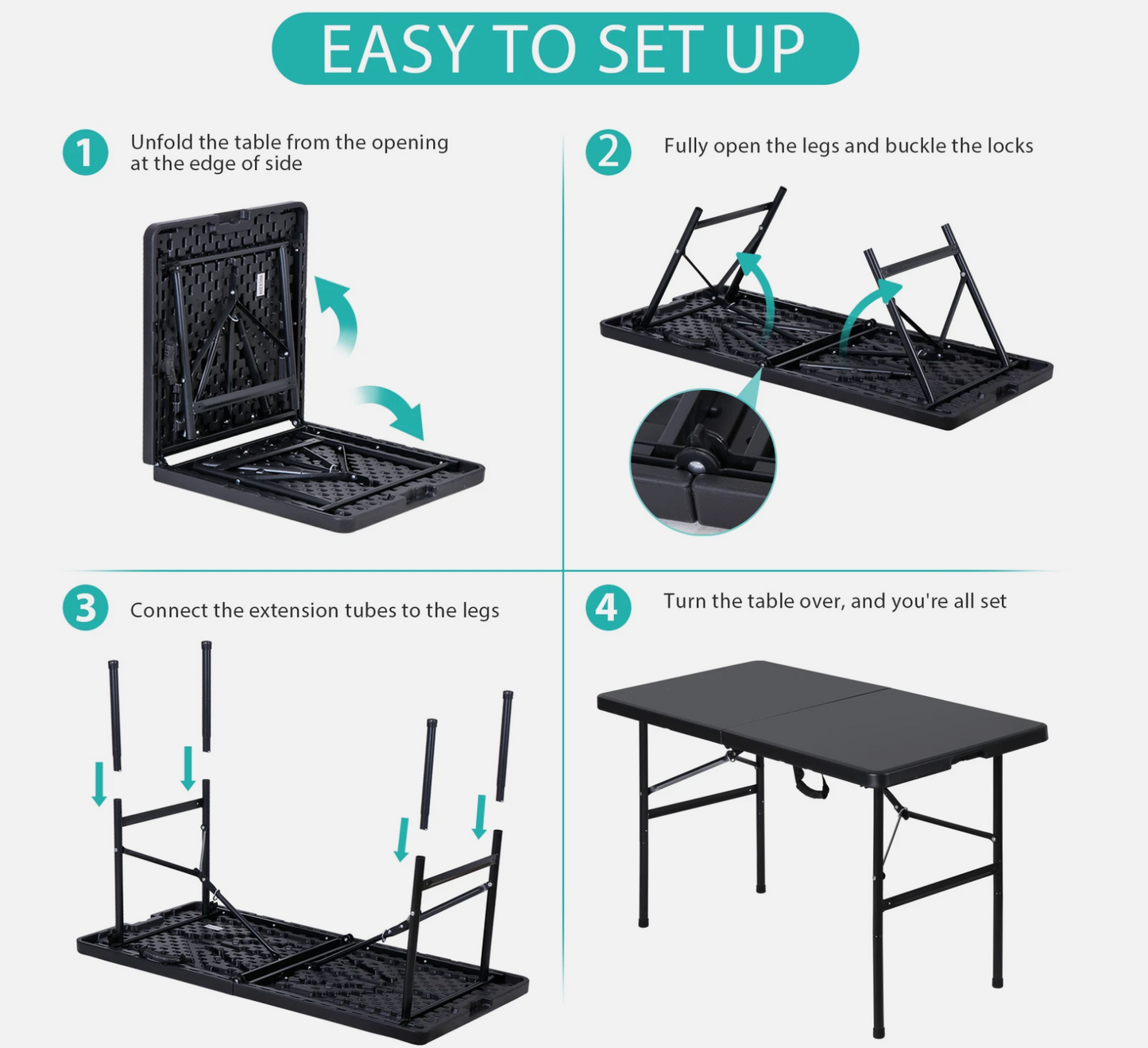 4ft Portable Folding Table Plastic Indoor Outdoor Picnic Party Camp Dining Table